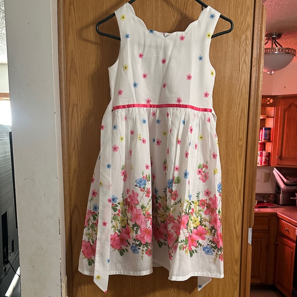 Floral Delight Kids Dress - White with Pink and Blue Accents